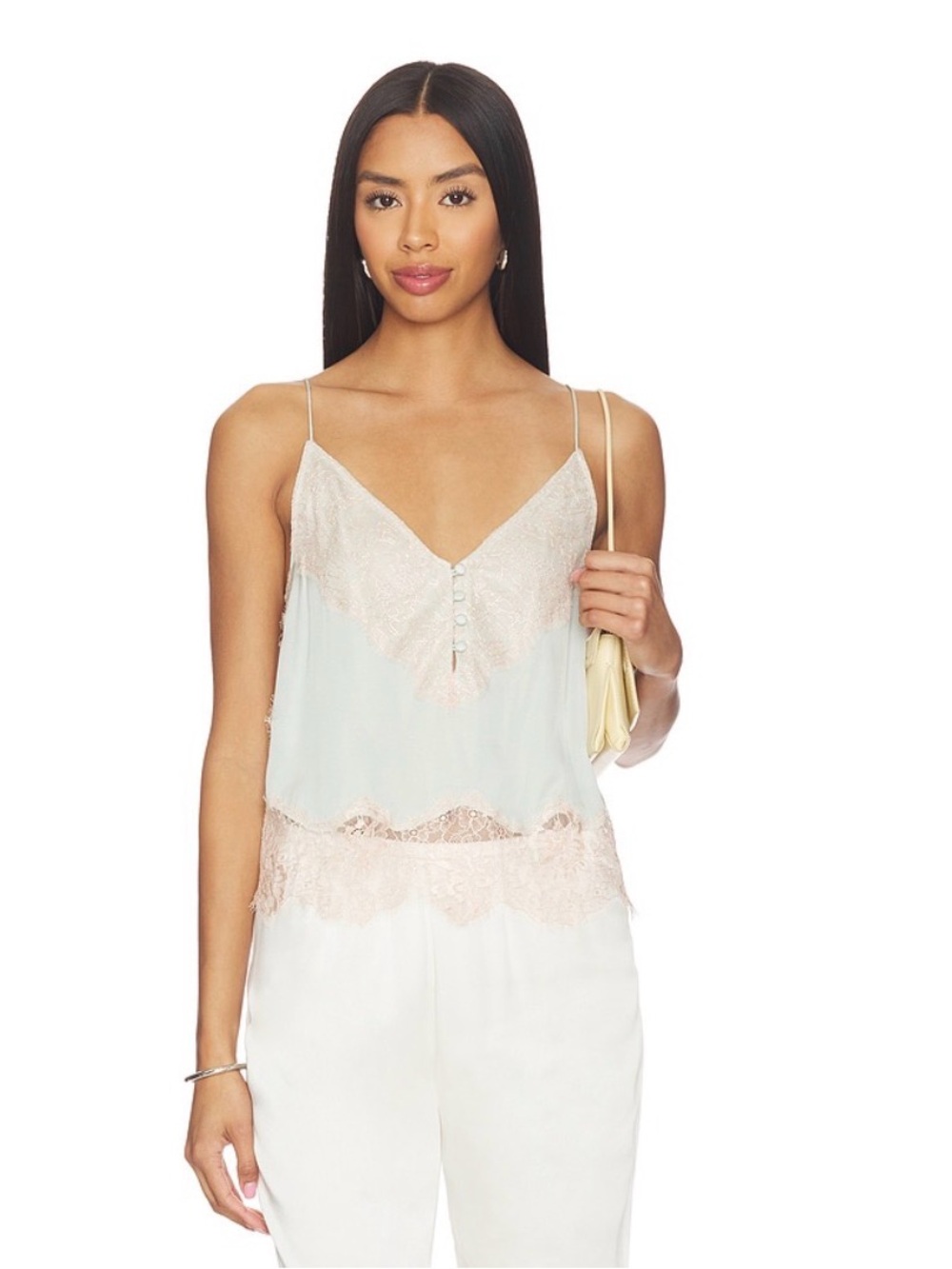 Ronny Kobo Lace Silk Blend Cami Top Powder Blue Blush Pink Size Small $225 Retai